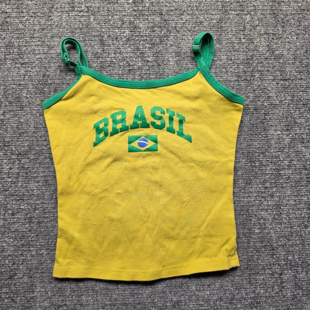 EDIKTED Brasil Tank Top Crop Yellow Green Cami Womens XS Y2K Brasilcore